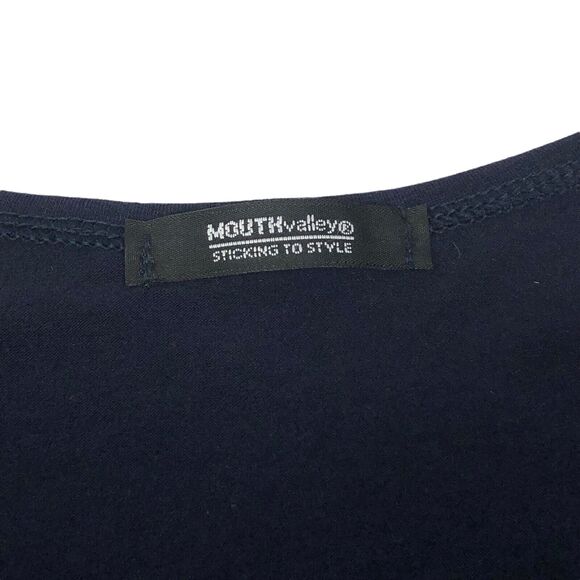 Mouth Valley Navy Blue Polka Dot Mesh Overlay Dress Empire Waist Size US Small - Picture 4 of 6